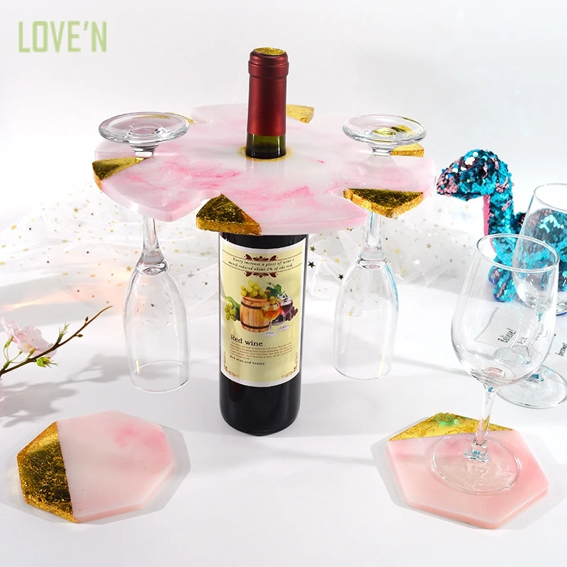 

LOVE'N LV211W new coaster with Red Wine Rack Mould 6 Glass Holder silicone resin Mold set for DIY Gifts for Housewarming