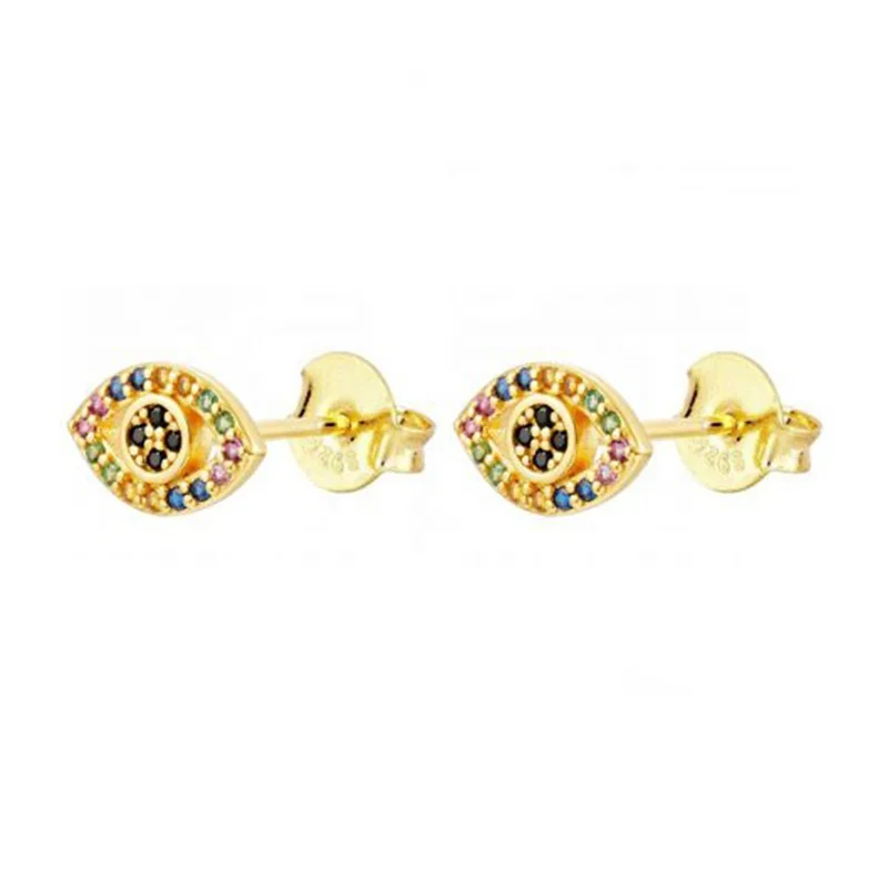 

925 Sterling Silver Jewelry Personalized Rainbow Zircon Stone Eye Stud Earrings For Women, Gold and silver