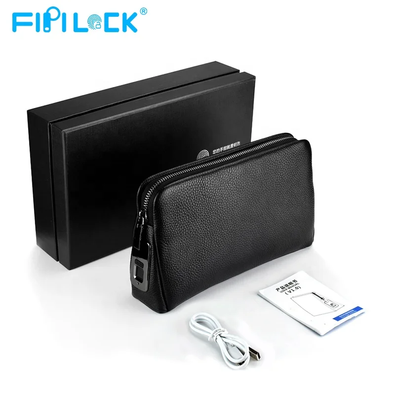 

FIPILOCK Customized Men's Business Gift Fingerprint Handbag for man with fingerprint padlock, Black