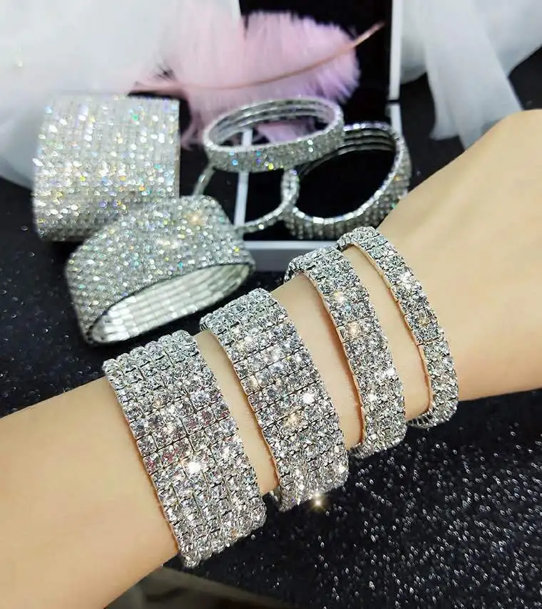 

1 line-6 lines gold and silver elastic diamond bracelet jewelry for women wholesale N206121, Picture