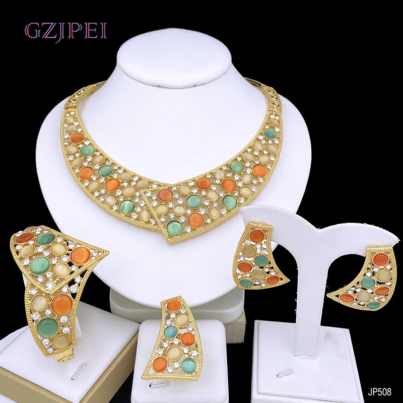 

GZJPEI new styles JP508 jewelry Sets For Women Fashion gold plated jewelry dubai gold jewelry for wedding gift