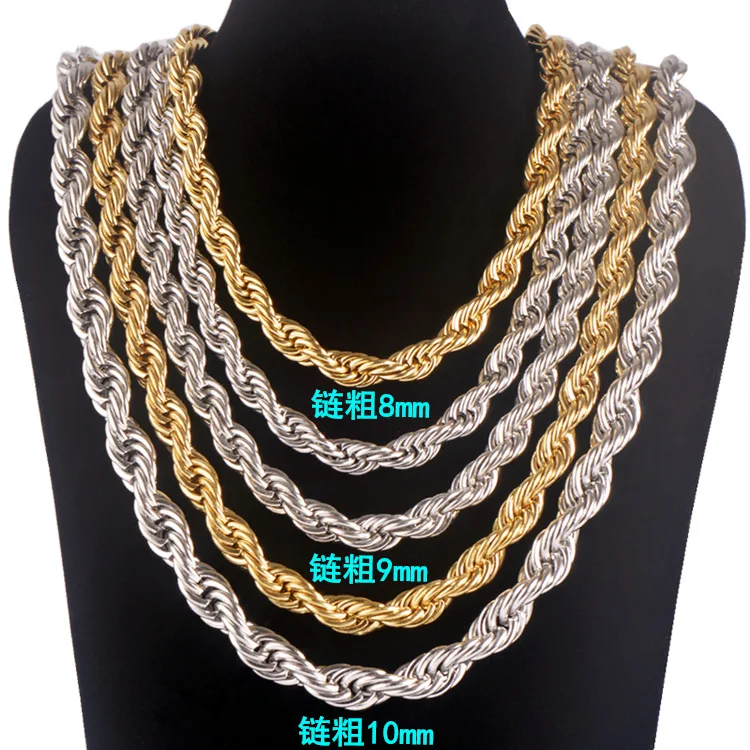 

2MM 2.5MM 3MM 4MM 6MM 8MM 10MM Stainless Steel 18K Gold Plated 10K Rope Chains Twist Chain Gold Chunky Rope Chain Necklace