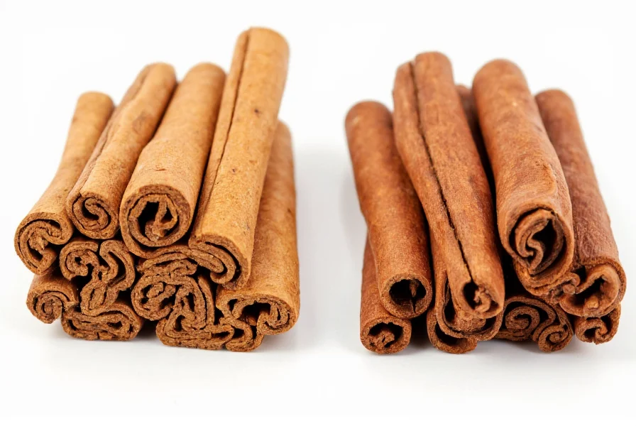 Ceylon cinnamon sticks versus Cassia cinnamon sticks showing the visual differences between the two varieties for supplement production
