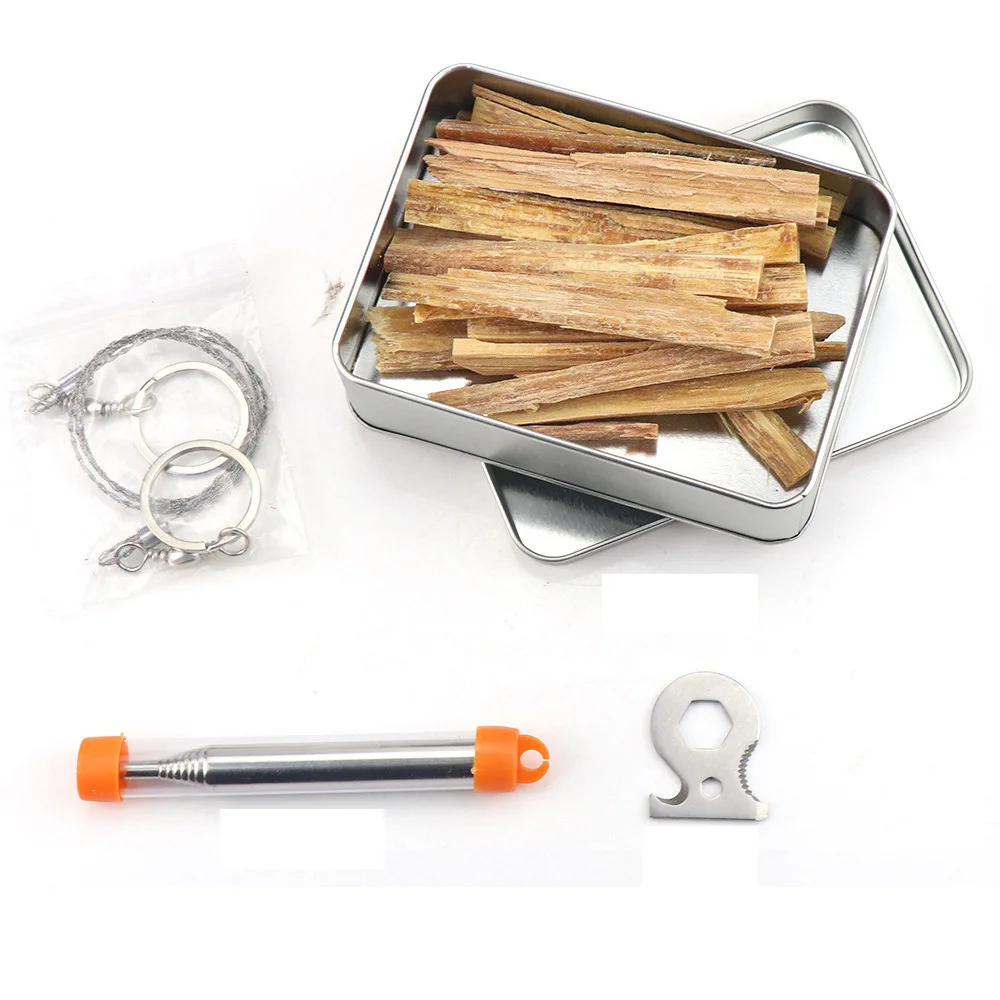 

Kit First Aid Box Supplies Field Fire Starter Tool Survival Kit Box for Camping Travel Outdoor Survival Tools Sets, Silver