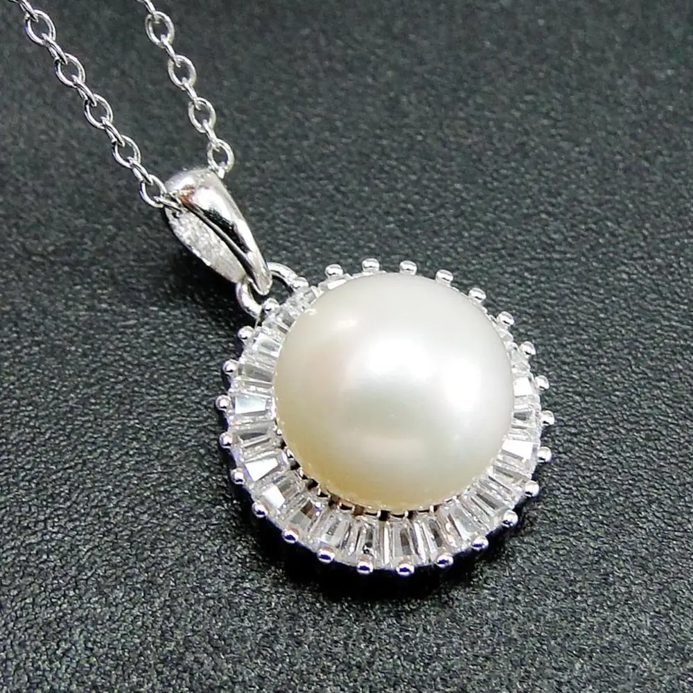 

100% 925 Sterling Silver Natural Freshwater Pearl Snowflake Pendant Necklace For Women White Pearl Jewelry