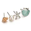 Free Shipping Wholesale Fashion Delicate Small Pearl Shell Stud Earring Set