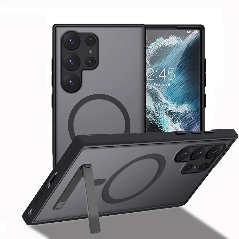 Magnetic Phone Case with Metal Stand for Samsung Galaxy S23 S24 Ultra Plus Mobile Cases New Products 2024 Cover with Kickstand