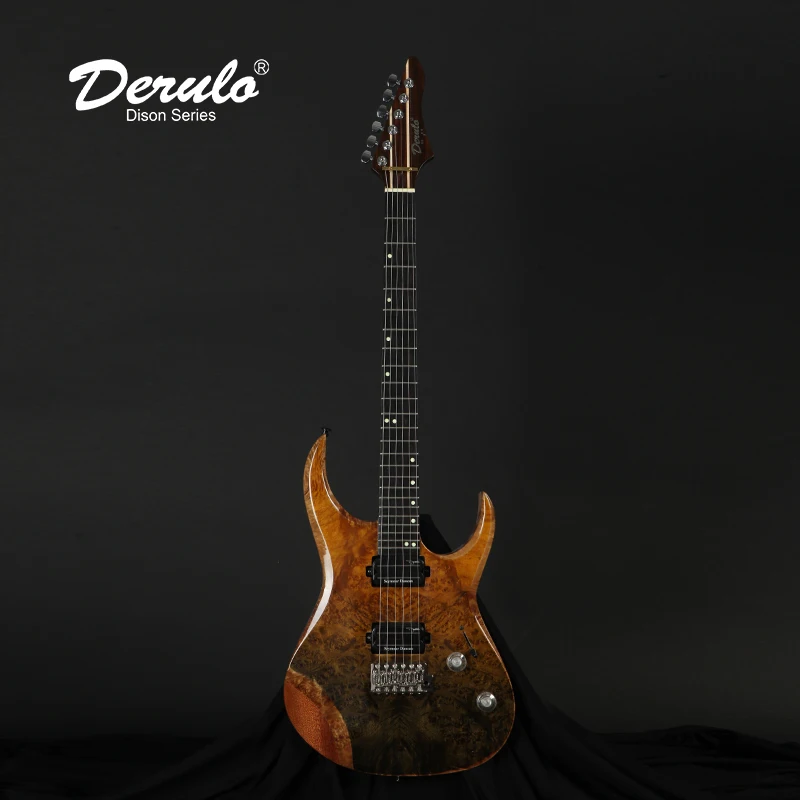 

Derulo Electric Guitar OEM Custom 6Strings High Quality Electric Guitar 5 Pieces Maple & Rosewood Neck Burl Top Custombody