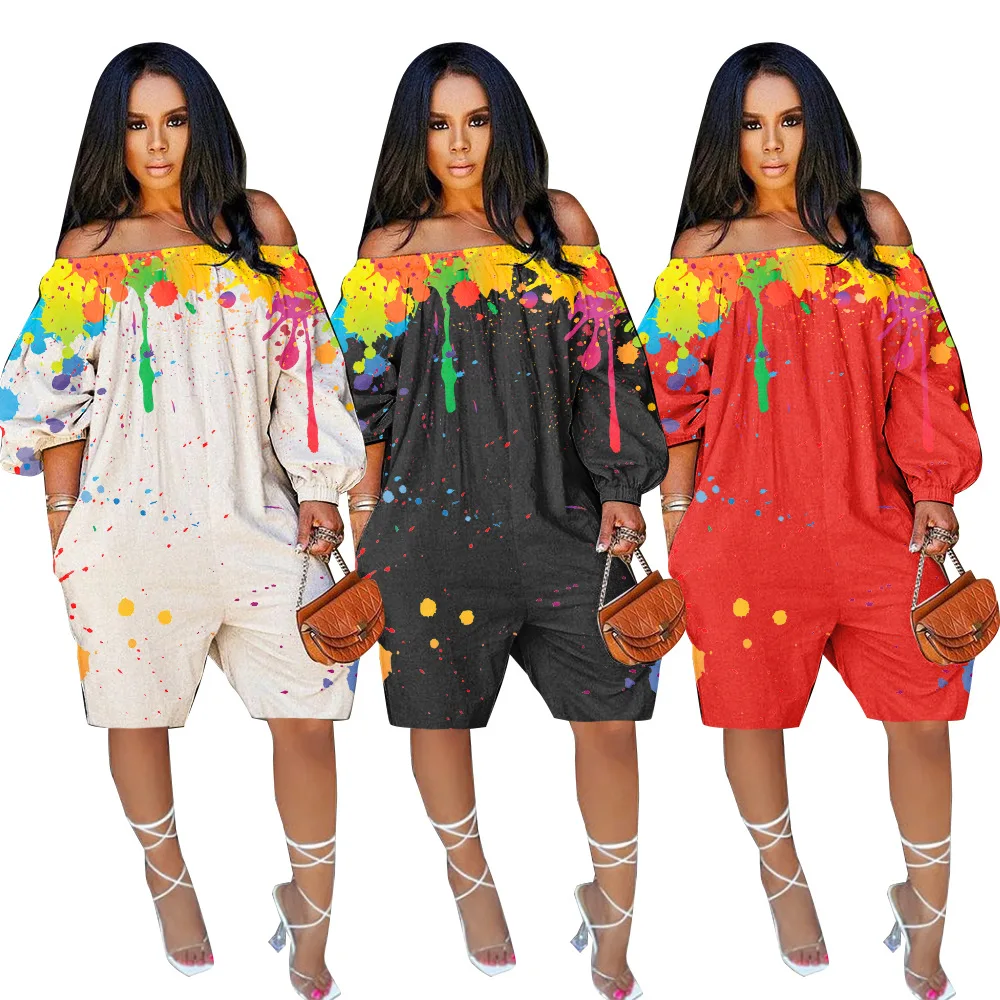 

IDS 1 piece jumpsuit women fashion sexy loose women's clothing splash ink jumpsuit bodysuit, 5 colors