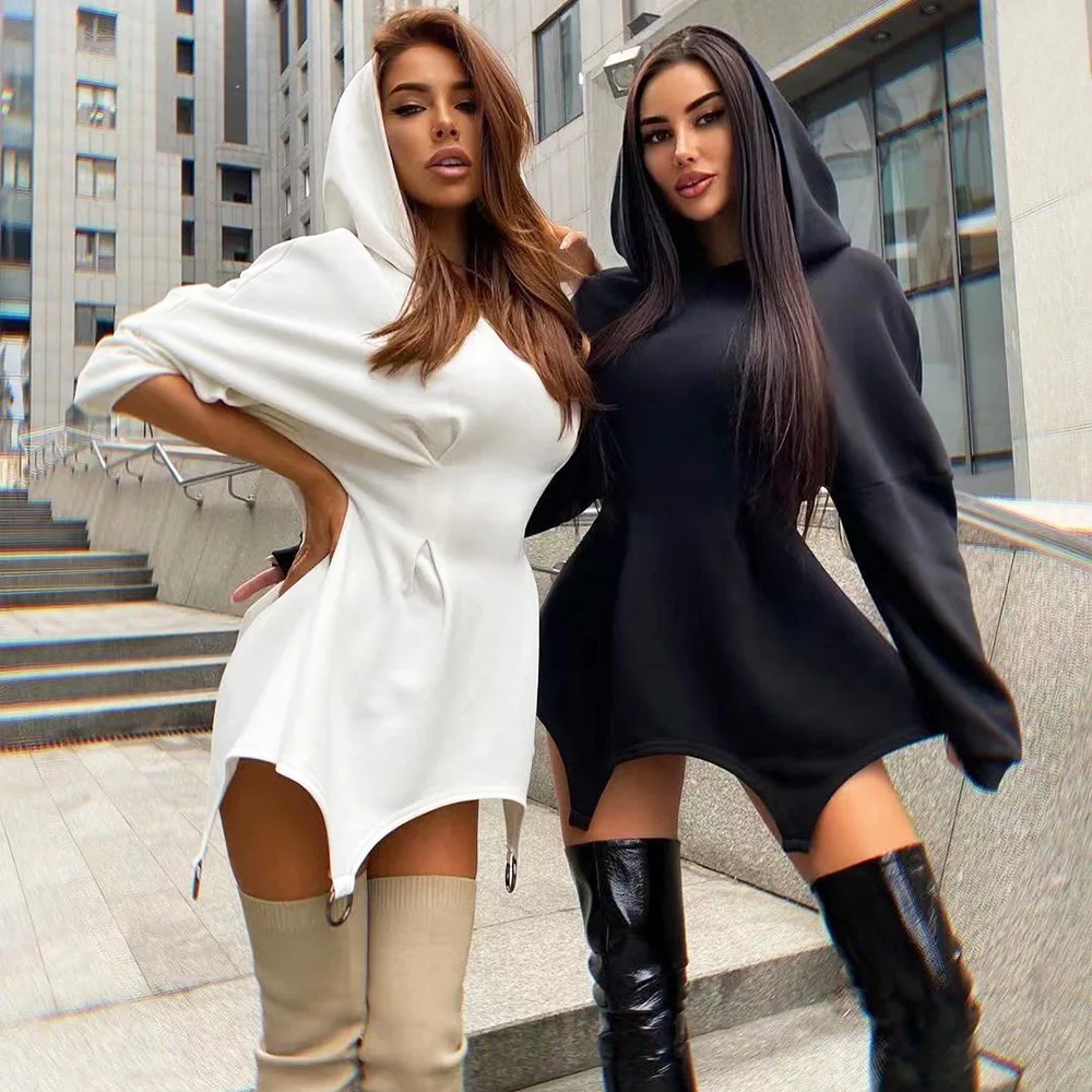 

Casual Long Sleeve Modest Mini Dress Fall Winter Stylish Slim Women Hoodie Dresses Streetwear, Picture color
