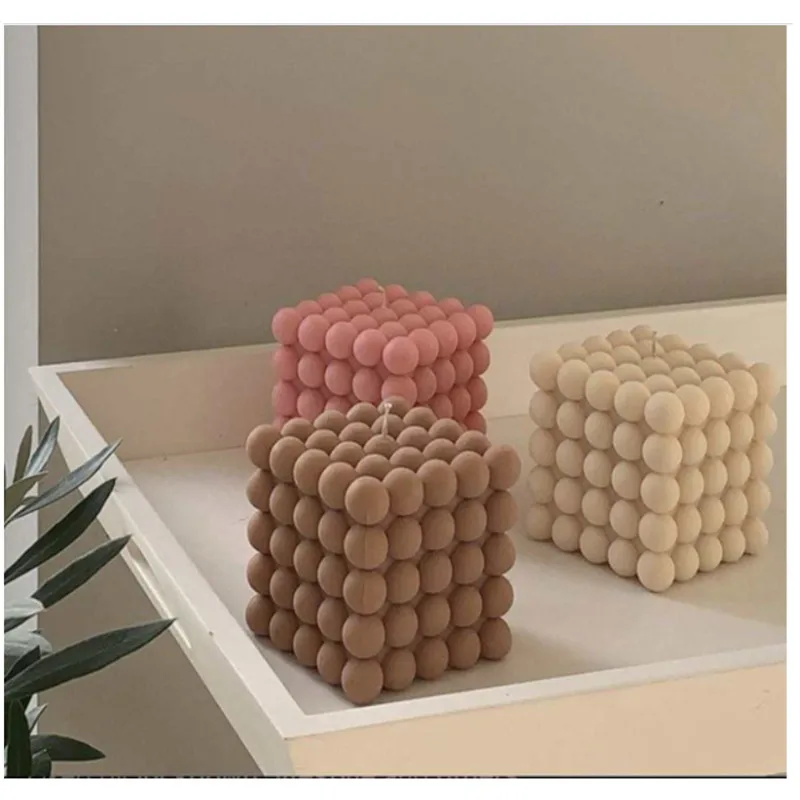 

3D Cube Candle Mold Silicone Square Bubble Kitchen Bakeware Candle Plaster Mould, As the picture