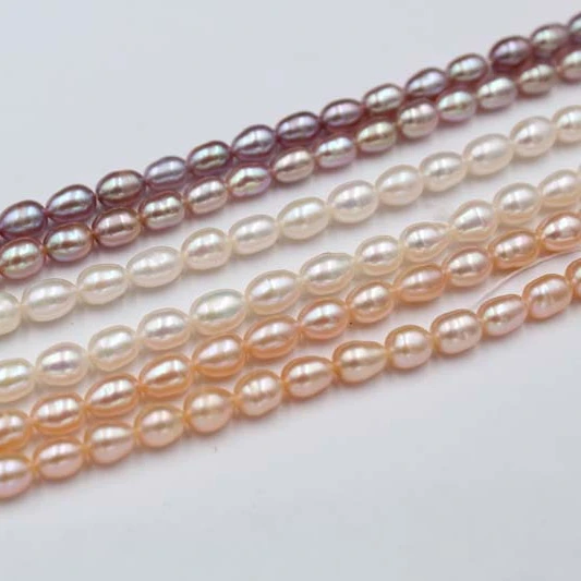 

Factory Price 100% natural freshwater Pearls 3-10mm 3A 4A white pink purple rice shaped pearl chain DIY pearl necklace