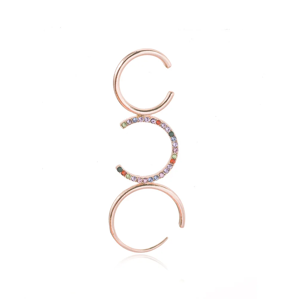 

2020 New Arrival Punk Style Rose Gold Plating 3Pcs/Set C Shape Long Ear Clips Earring Colorful Rhinestone Crystal Earrings, Picture shows/custom color