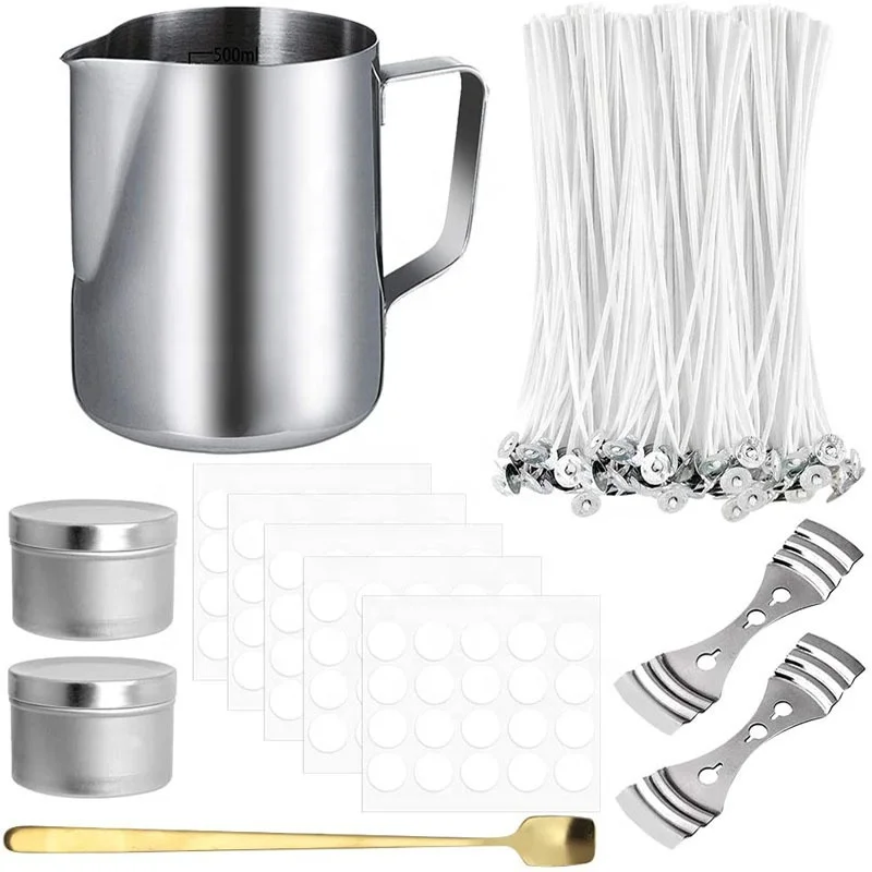 

Safe Candle Making Kit Pouring Pot Wicks Sticker Home Stainless Steel DIY Handemade Fixator Craft Tools Rust Resistant Portable, As shown