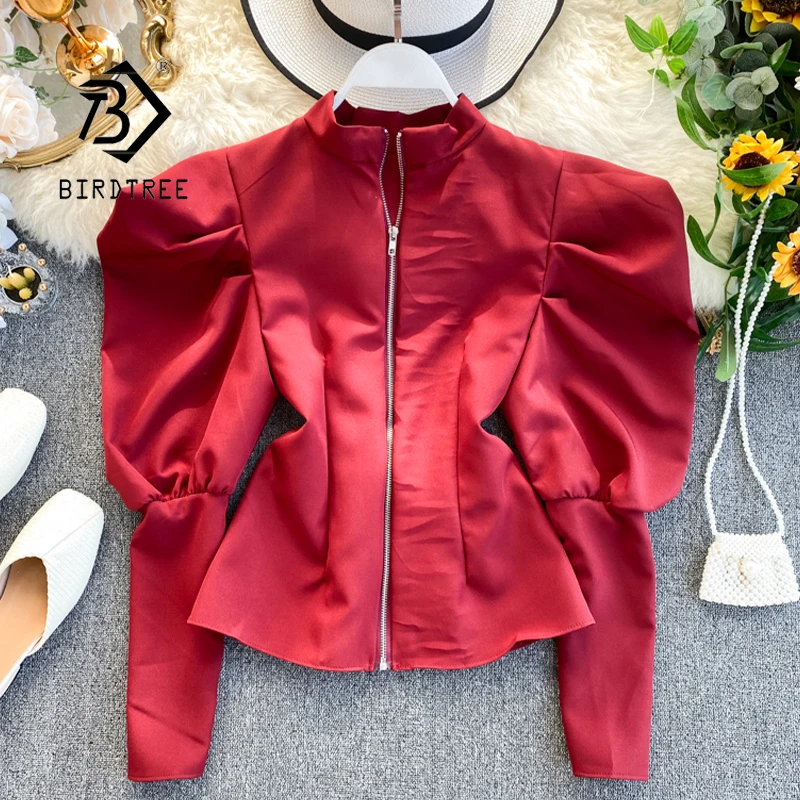 

2020 New Autumn Women Stylish Style Puff Sleeve Loose Tops Female Casual Zipper Blouse Long Sleeve Shirt T08903R, 7 color