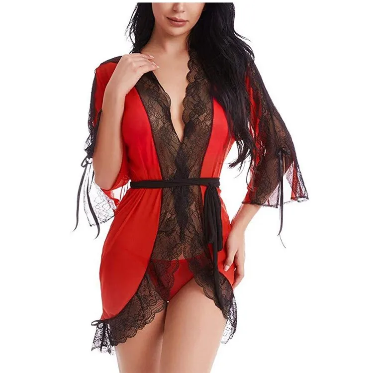 

PoeticExist Sexy Lace Cardigan Nightgown Womens Seductive Robe