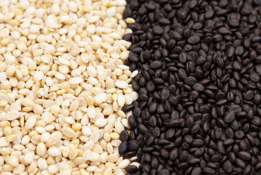 Mixed white and black sesame seeds on a serving plate