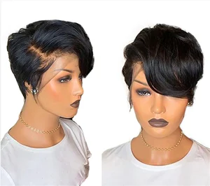 HTHAIR Side Part Curl Style human hair pixie cut wigs Pixie Cut Lace Front Wigs 2