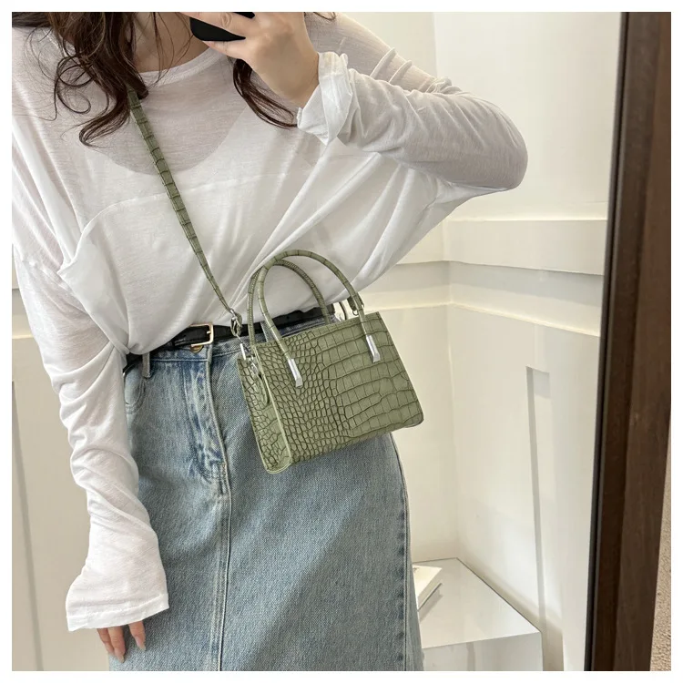 

Hot Selling Woman Square bags with Stone Patter PU Leather Woman Mini Cross body Bag Black White Ladies Popular Handbags