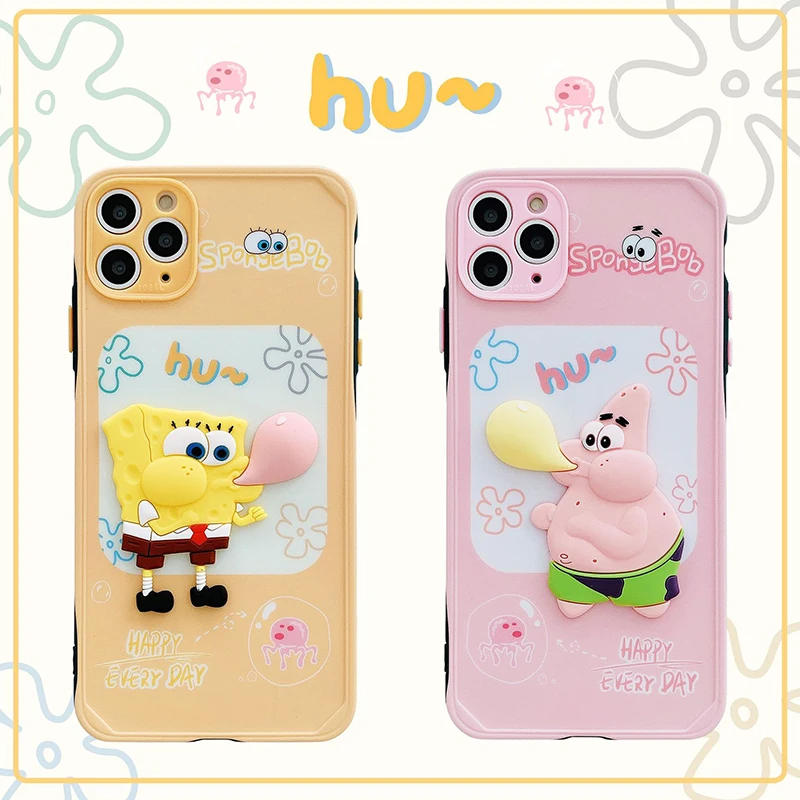 

Smartphone Case for Iphone 11 12 Pro Max XR X 7 8 Plus Cartoon Bob Star Patrick Sponge Silicone 3D Mobile Phone Cover Anti-Fall