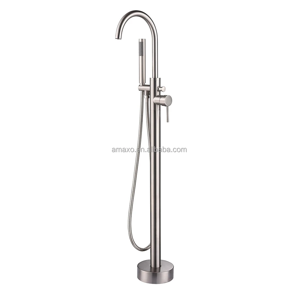 

Elegant Design Solid Brass Nickle Standing Bathtub Faucet Floor Stand Freestanding Bath Tub Faucets With Hand Shower