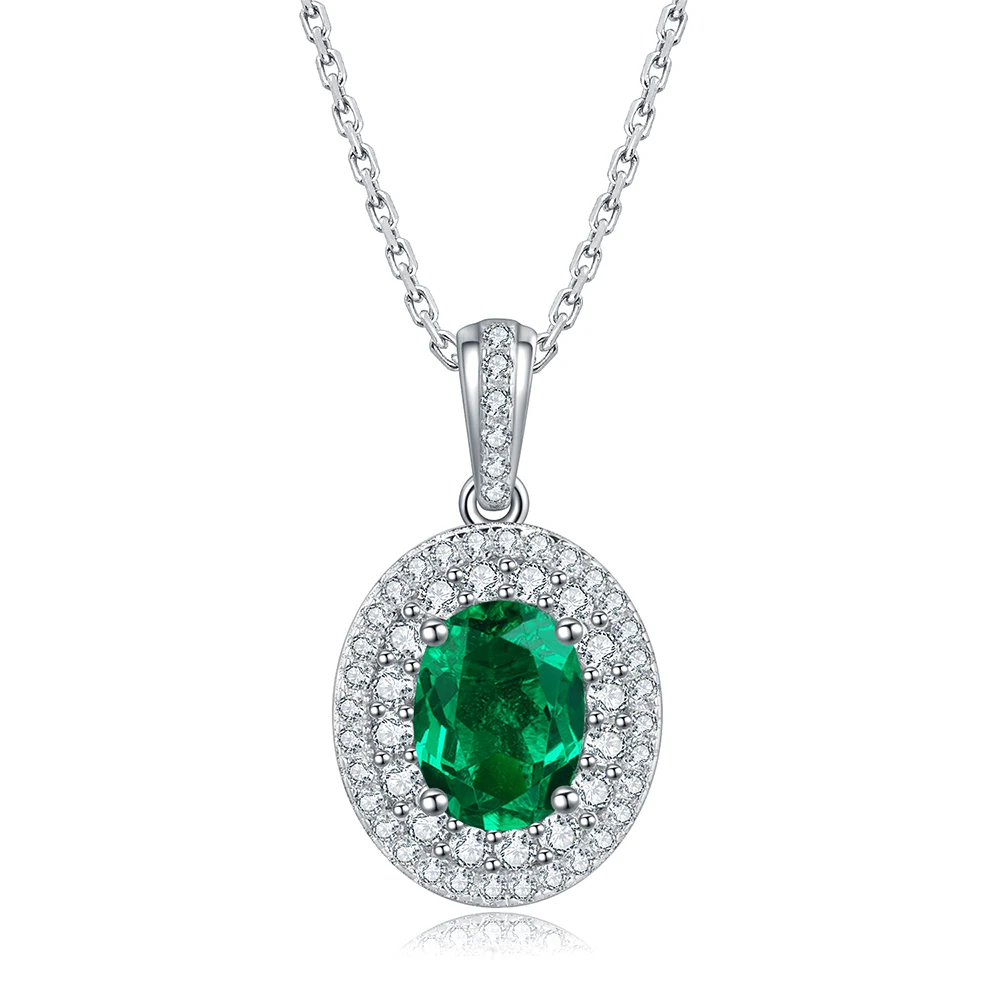 

Anster S925 silver Necklace fashion 2021 1ct jewelry Emerald Cut Lab Grown Zambia Emerald, Green