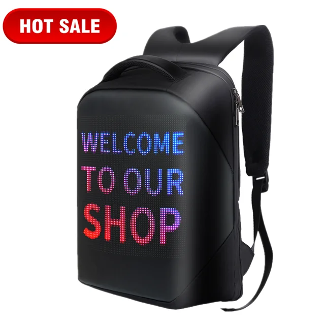 

Popular advertising LCD luxury smart LED waterproof custom logo school laptop men outdoor backpack, Black