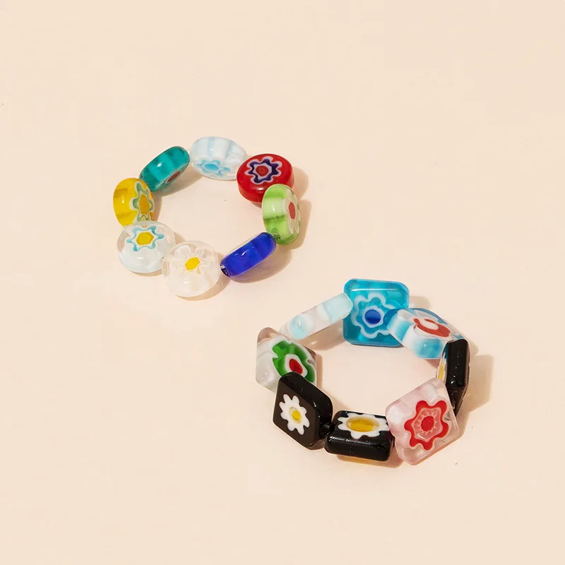 

Ding yi Japanese and Korean ins wind retro fashion acrylic resin ring female bohemian holiday style ring, Colorful