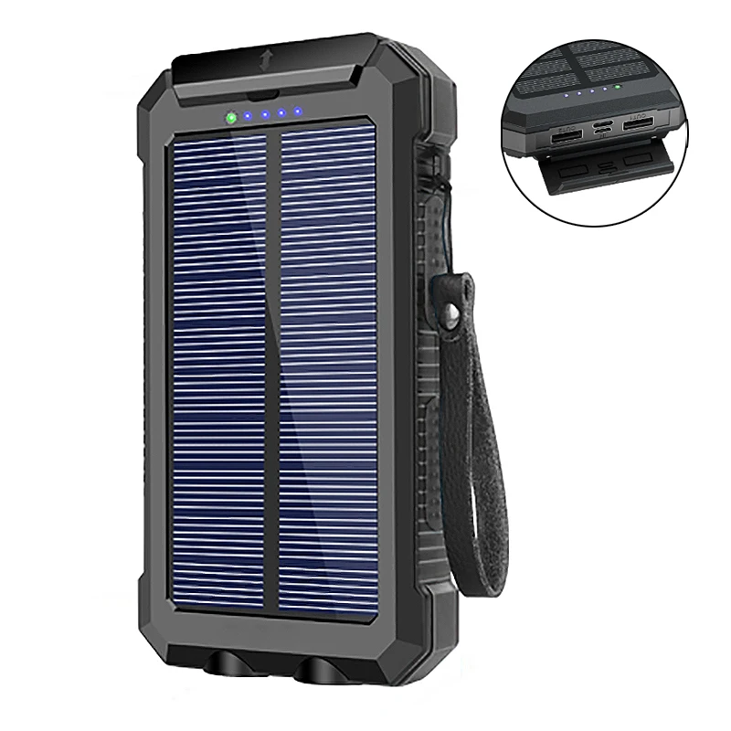 

Best Sellers Solar Power Bank Type-c 30000mah Dual Usb Solar Panel Phone Charger Camping Waterproof Solar Portable Power Station, Black/orange/blue/green/red/ect.