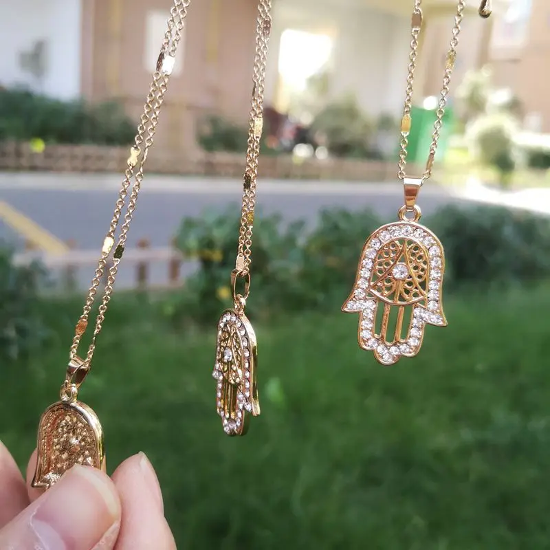 

Jialin jewelry 2020 ins gold hasma hand charm pendant zircon necklace