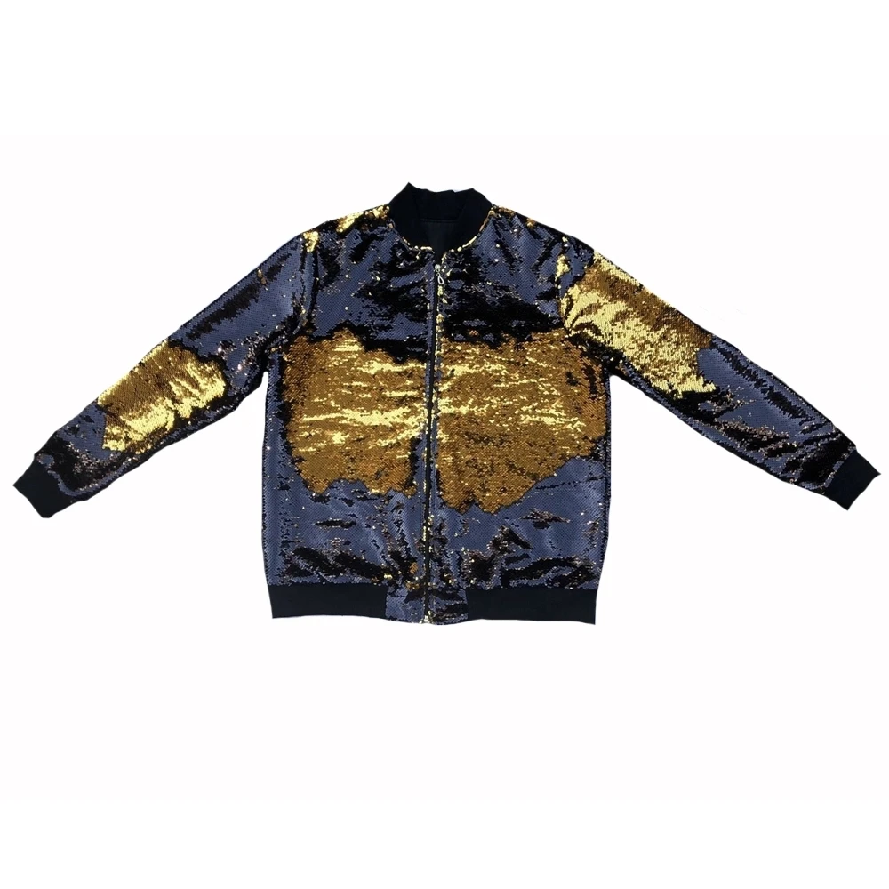 Reversible sequin jacket women casual zipper coat lady purple green for mardi gras