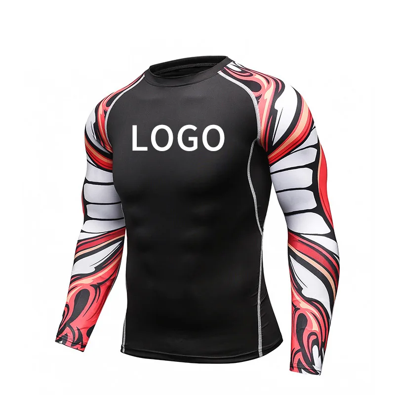 

Compression Wear Sports T-shirt Compression Shorts Rash Guard Print Custom Made MMA BJJ Rashguard Long Sleeve Mens for Men