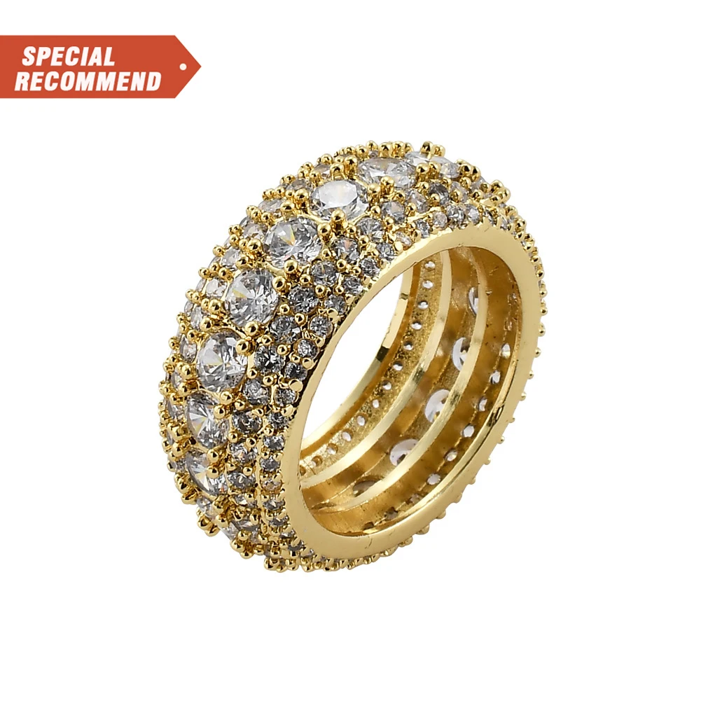 

18K Copper Charm Gold Color Cubic Zircon Iced Ring Fashion Hip Hop Jewelry Design Rings
