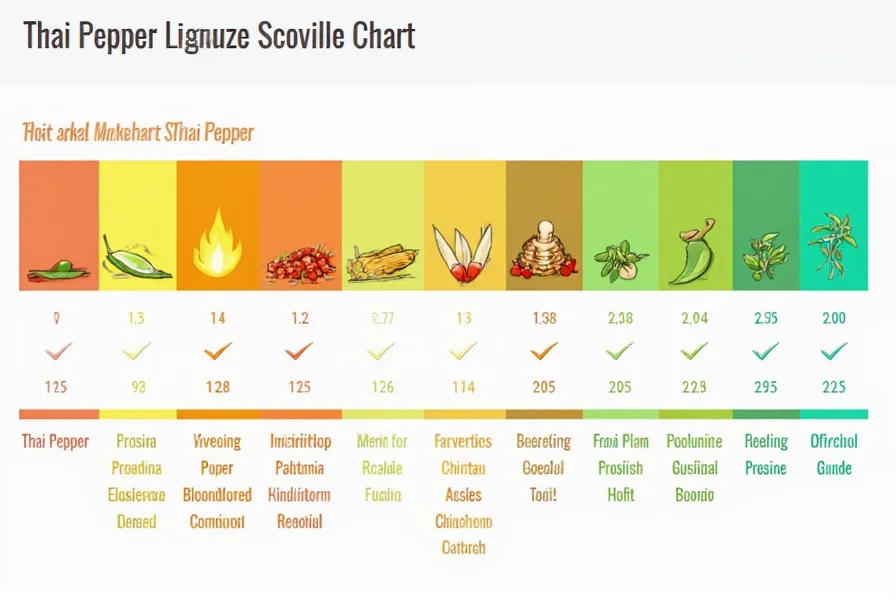 Comparaison visuelle du niveau de chaleur du piment thaï par rapport à d'autres variétés courantes sur l'échelle Scoville