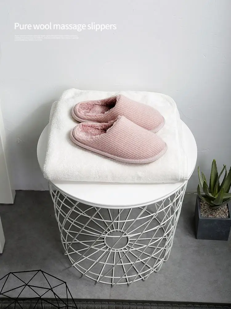 
Top quality Unisex pure colored wool massage slippers indoor shoes 