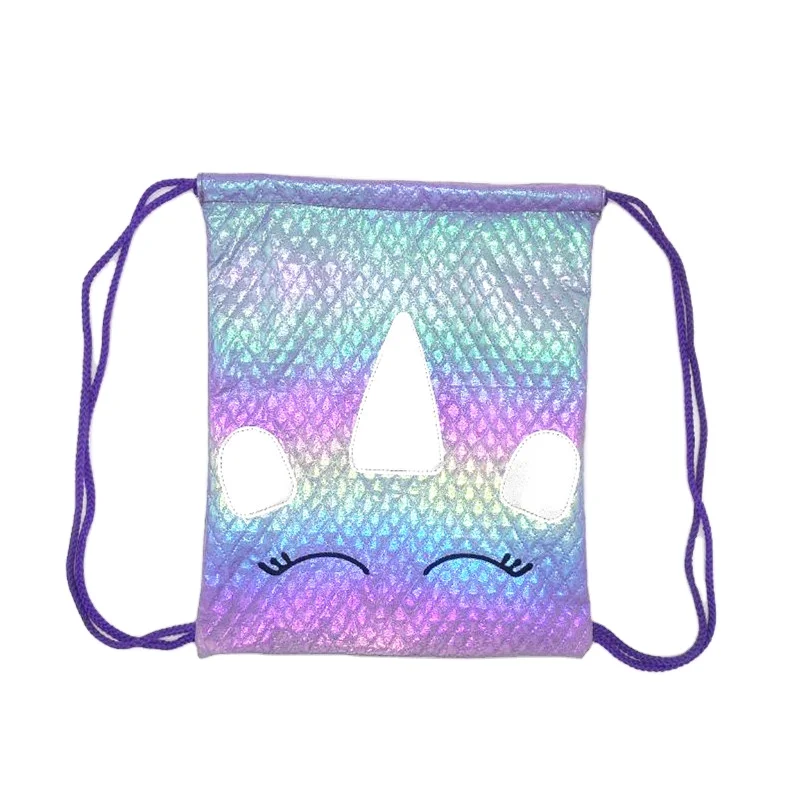 

Custom cute pink kids holographic quilted school sport drawstring backpack bag