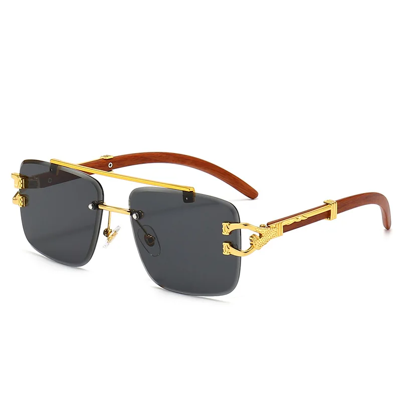 2022 thin lens gold designer acetate square promotion wholesale wooden pc frameless woodgrain leopard cheetah sunglasses for men