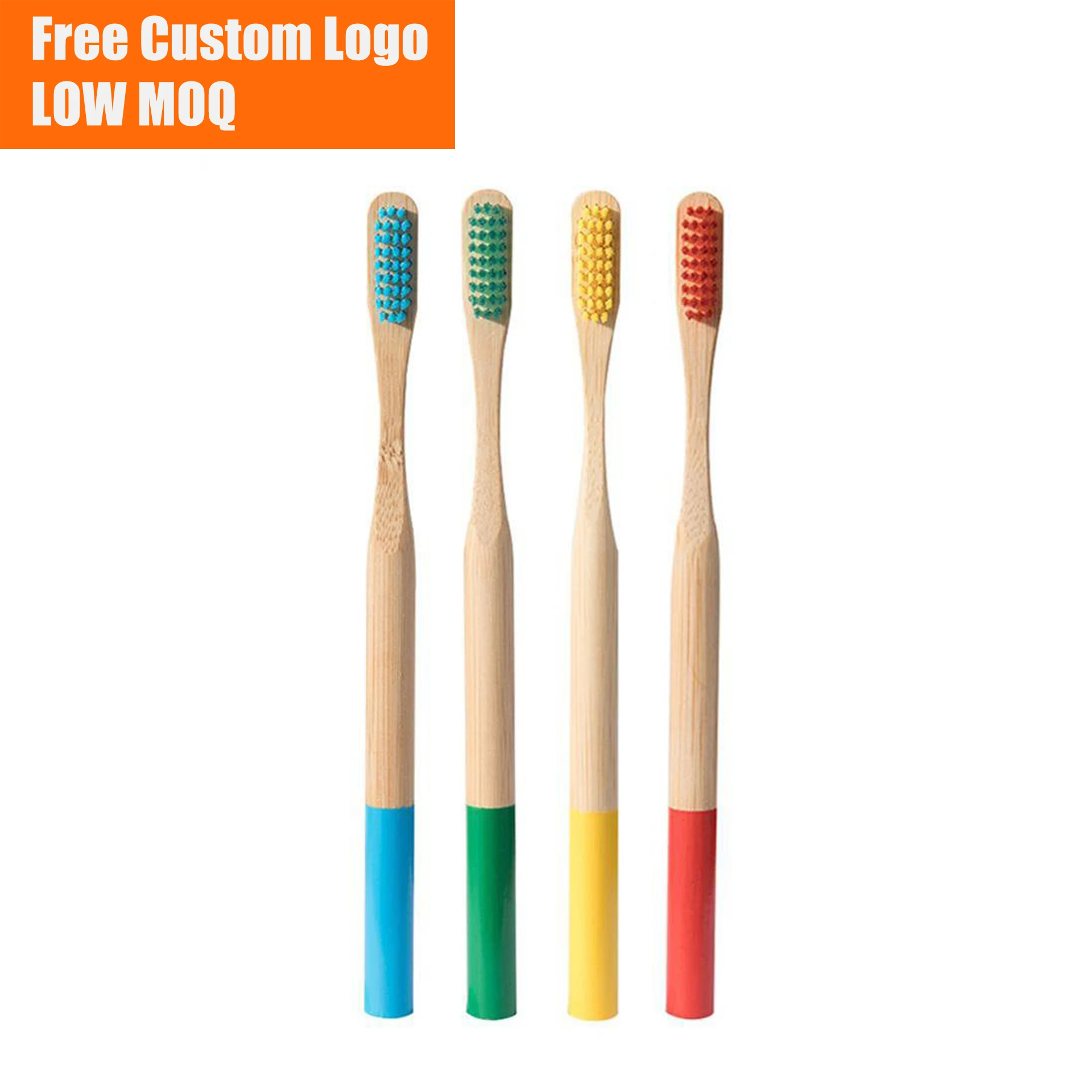 

100% Biodegradable BPA Free Recyclable 4 Pack rainbow Eco Friendly Bamboo Toothbrush, Natural bamboo color