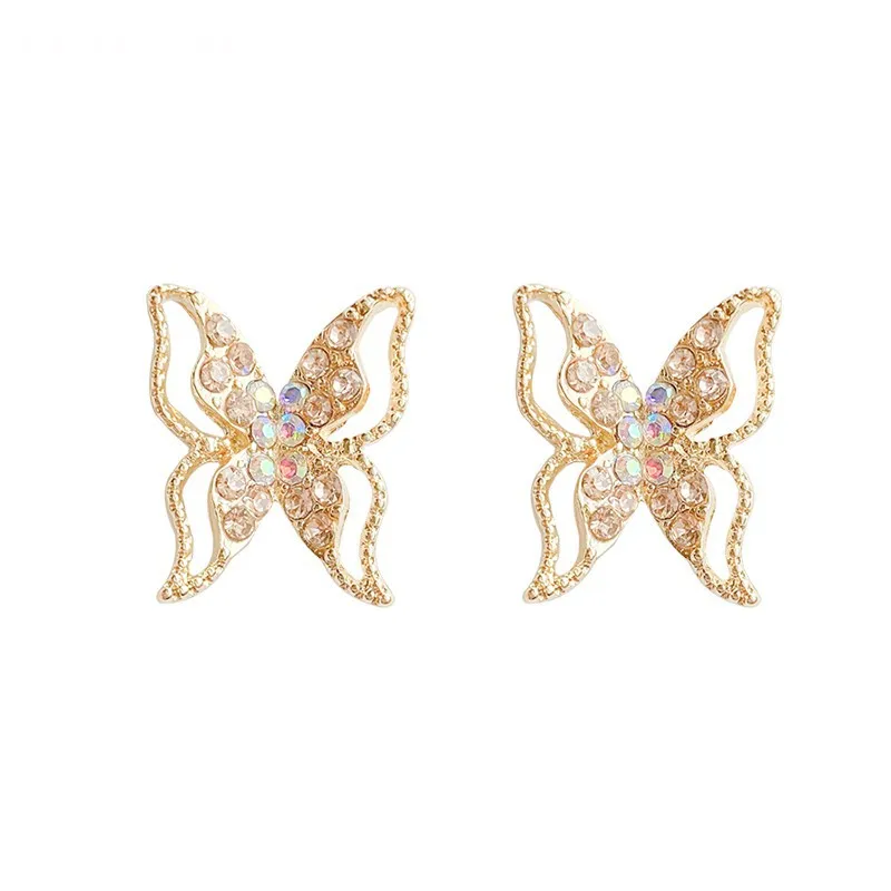 

Newest Jewelry Luxury 925 Sterling Silver Needle Crystal Butterfly Stud Earrings Bling Zircon Butterfly Earring For Girls