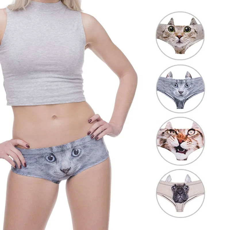 

Wholesale cartoon 3D animal print girls panties low waist seamless thongs animal ears ladies briefs sexy women underwear, Picture shows