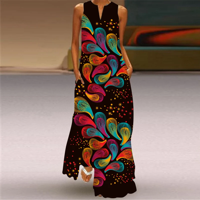 

2021 Summer Clothing For Women 3D Printed Sexy V Neck Maxi Dresses Fashion Ladies Dresses Plus Size