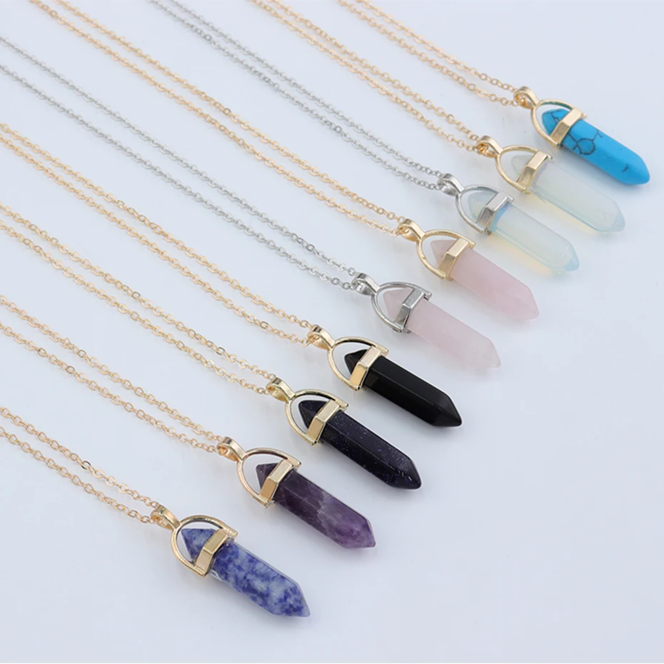 

Casual banquet European and American style wild fashion pure rhombus crystal stone hexagonal pillar necklace female, Multicolor detailed reference picture