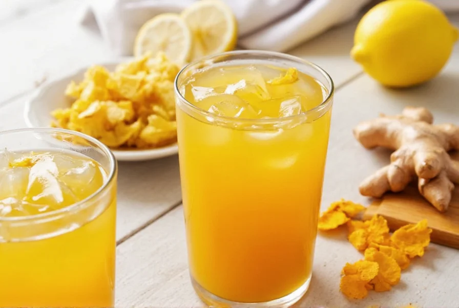 Fresh lemon ginger and turmeric tea ingredients on wooden table
