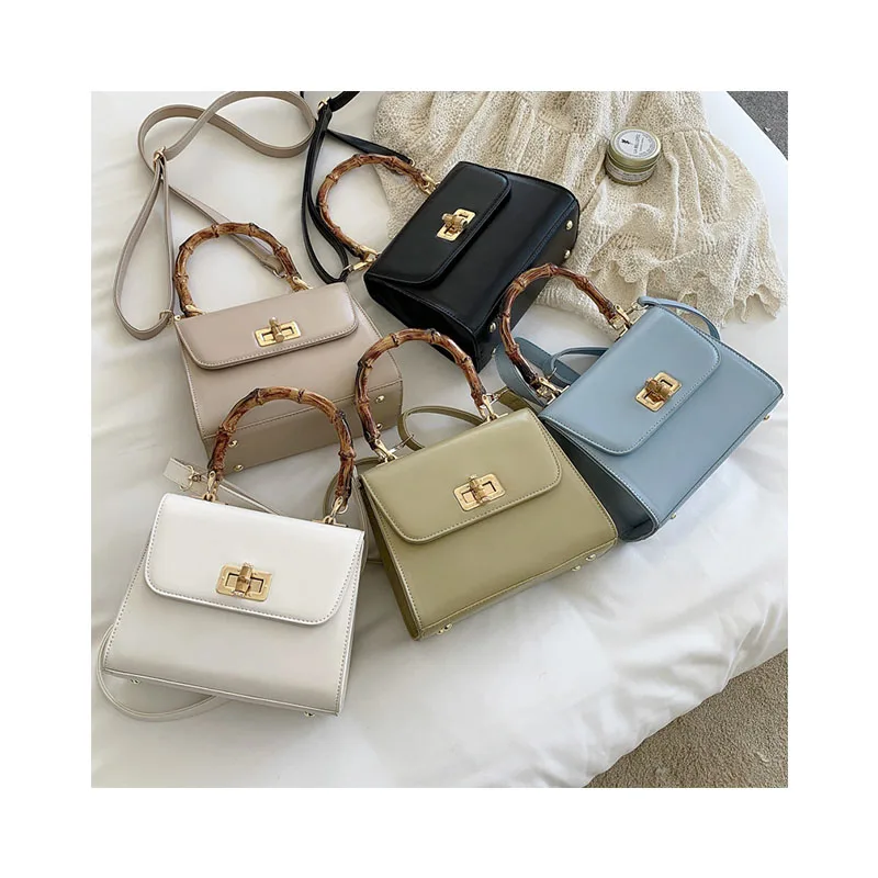 

2021 Summer Women Fashion Shoulder Bag Designer Solid Color Small Square Bags Top Handle Wooden Handbags Metal Lock Simple Sacs