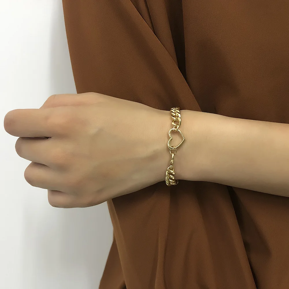 

Simple Chain Bracelet Women Personality High-Level Love Element Punk Hip-Hop Style Jewelry Bracelets For Women Jewelry, Gold color