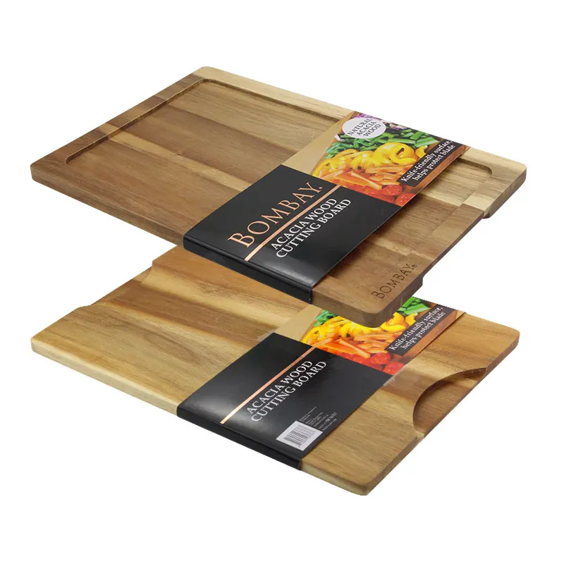 

Organic acacia wood cutting board and serving tray with support handles