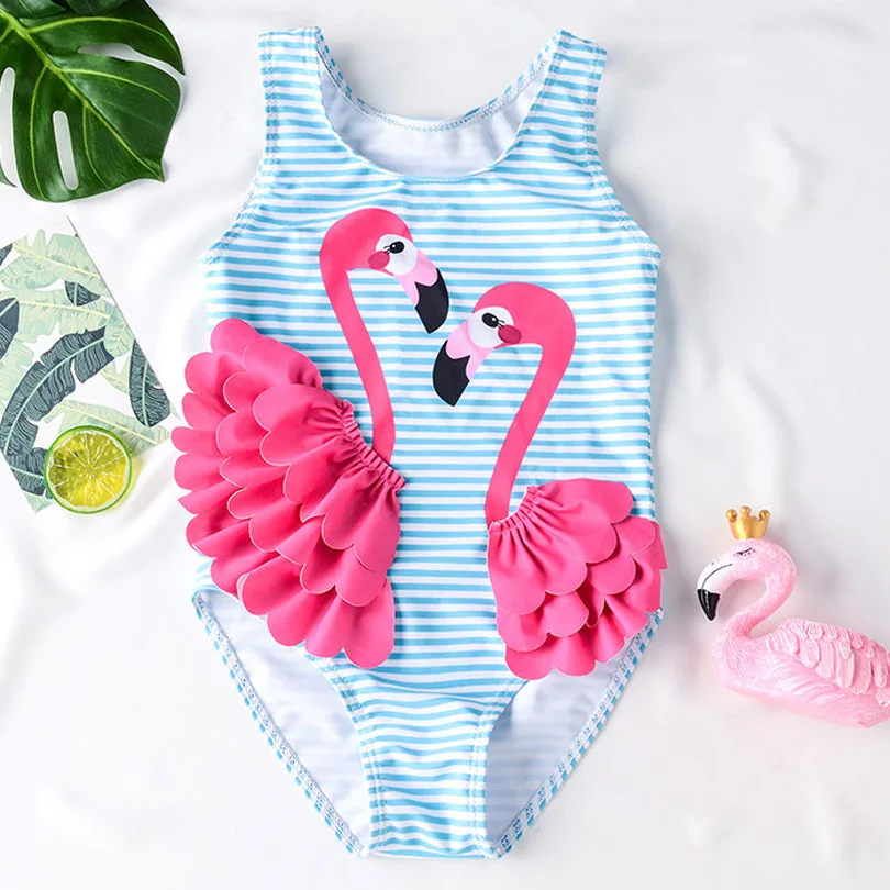 

New Girls Swimwear Cute Kids Swimsuit Spandex Swan Flamingo2020 Baby Girl Nylon Bathing Suit One Pieces M-4XL for Children Dress, Picture