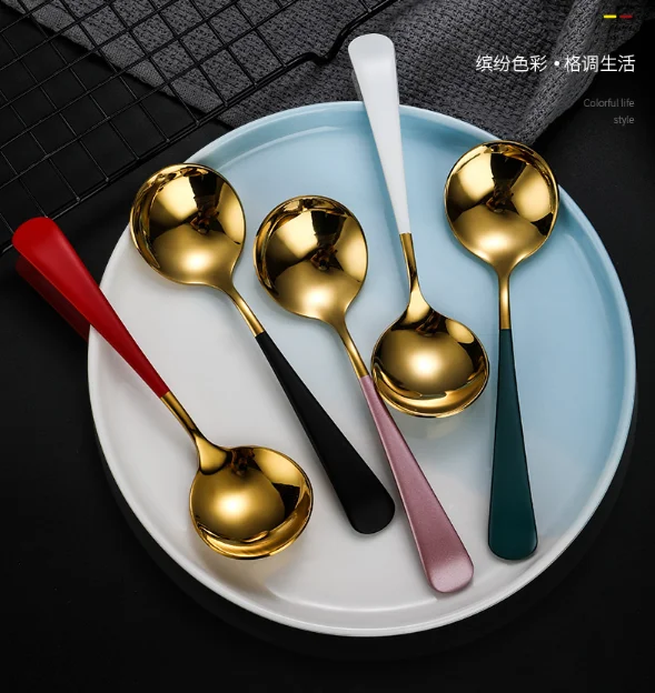 

Fashional Colorful 304 Stainless Steel Spoon Round Heard Mirror Polishing Dessert Spoon, Gold