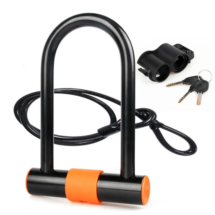 

RTS High quality cycling locks BSCI and ISO Certification PVC ABS bicycle lock with bracket bicycle bike u lock, Black ,orange