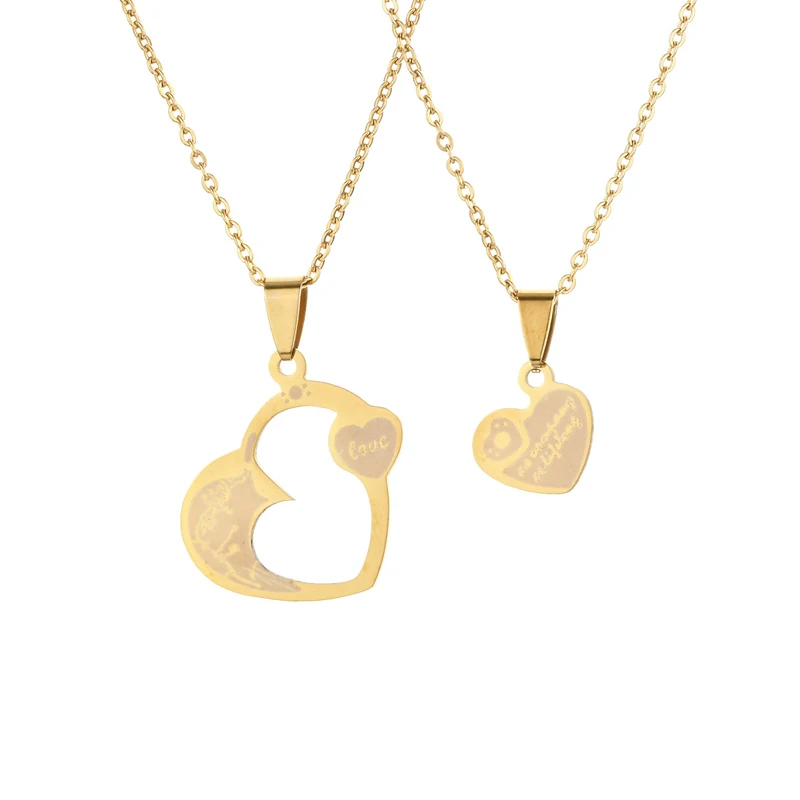 

Stainless Steel Hearts Jewelry Couple I Love You Couples Set Custom Love Heart Shape Necklace pendant logo